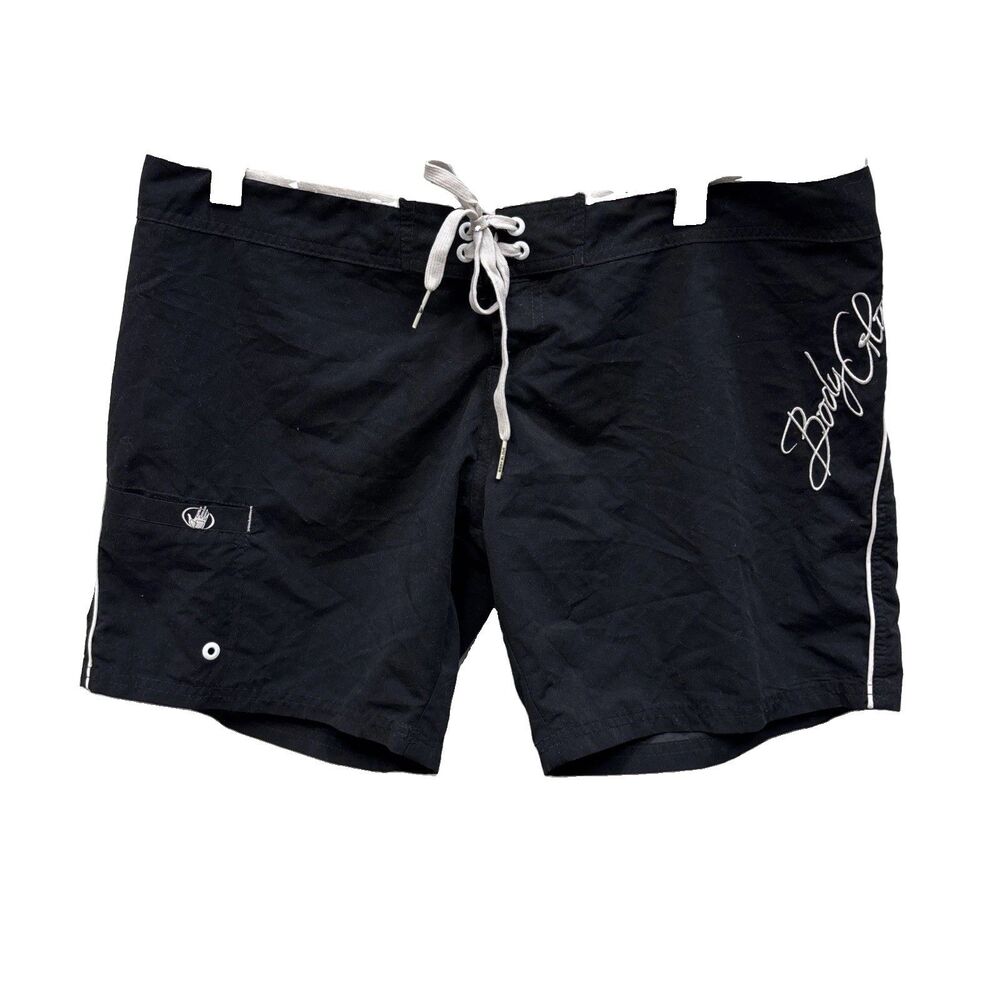 Body Glove Board Shorts Women XL Black Low Rise Hook Loop Drawstring Pocket Logo